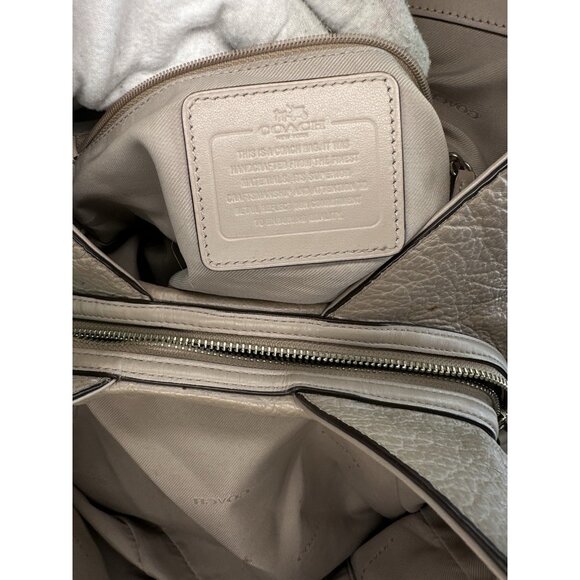 Coach Beige Pebbled Leather 3 Compartment Shoulder Bag Purse Front Logo - Picture 9 of 14